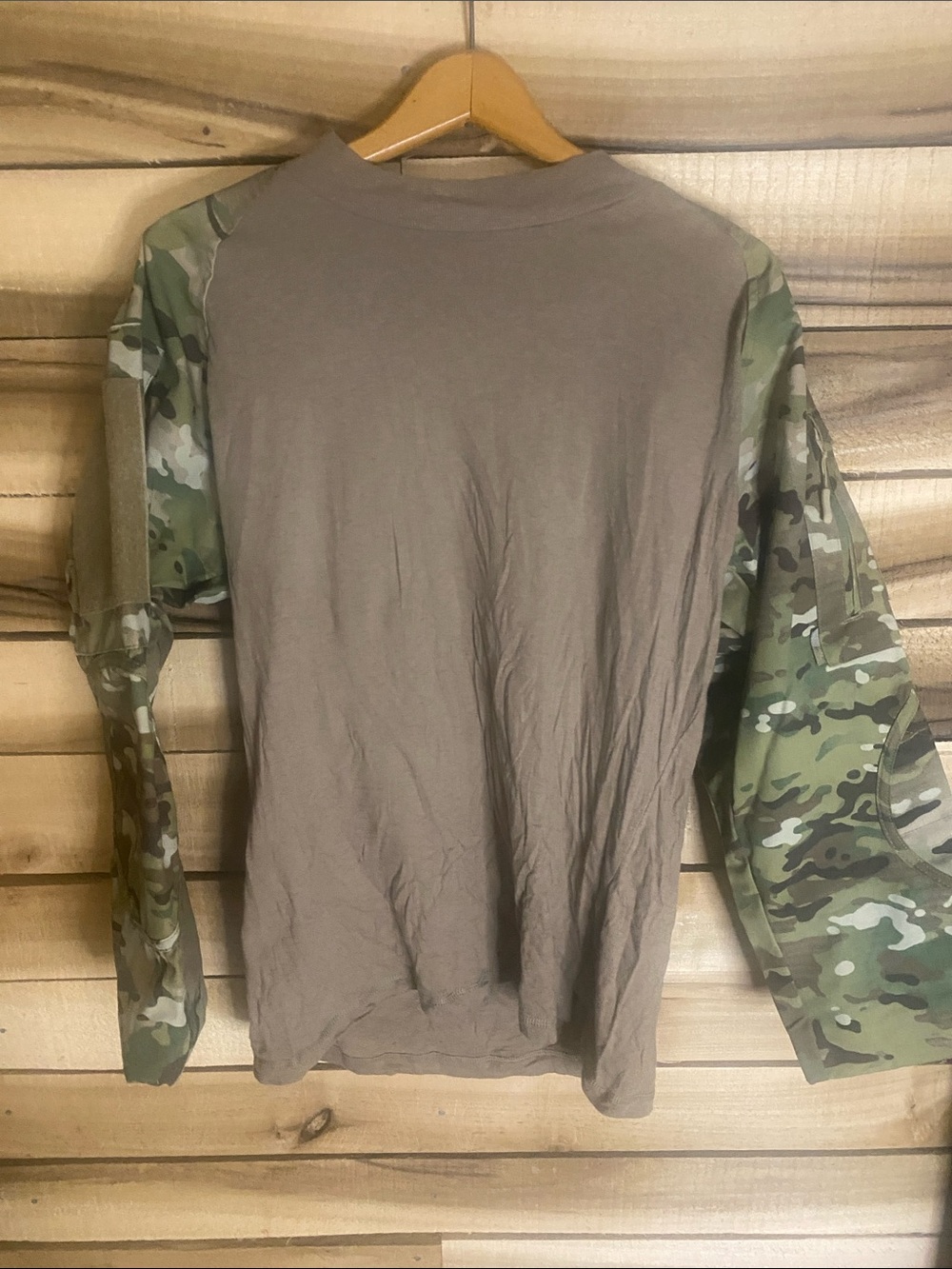 Men's Long-Sleeve Tactical combat Shirt – Brown Body with Camo Sleeves medium